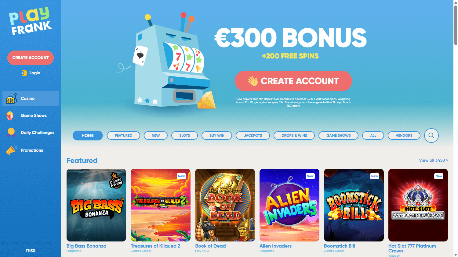 PlayFrank Casino Desktop screenshot